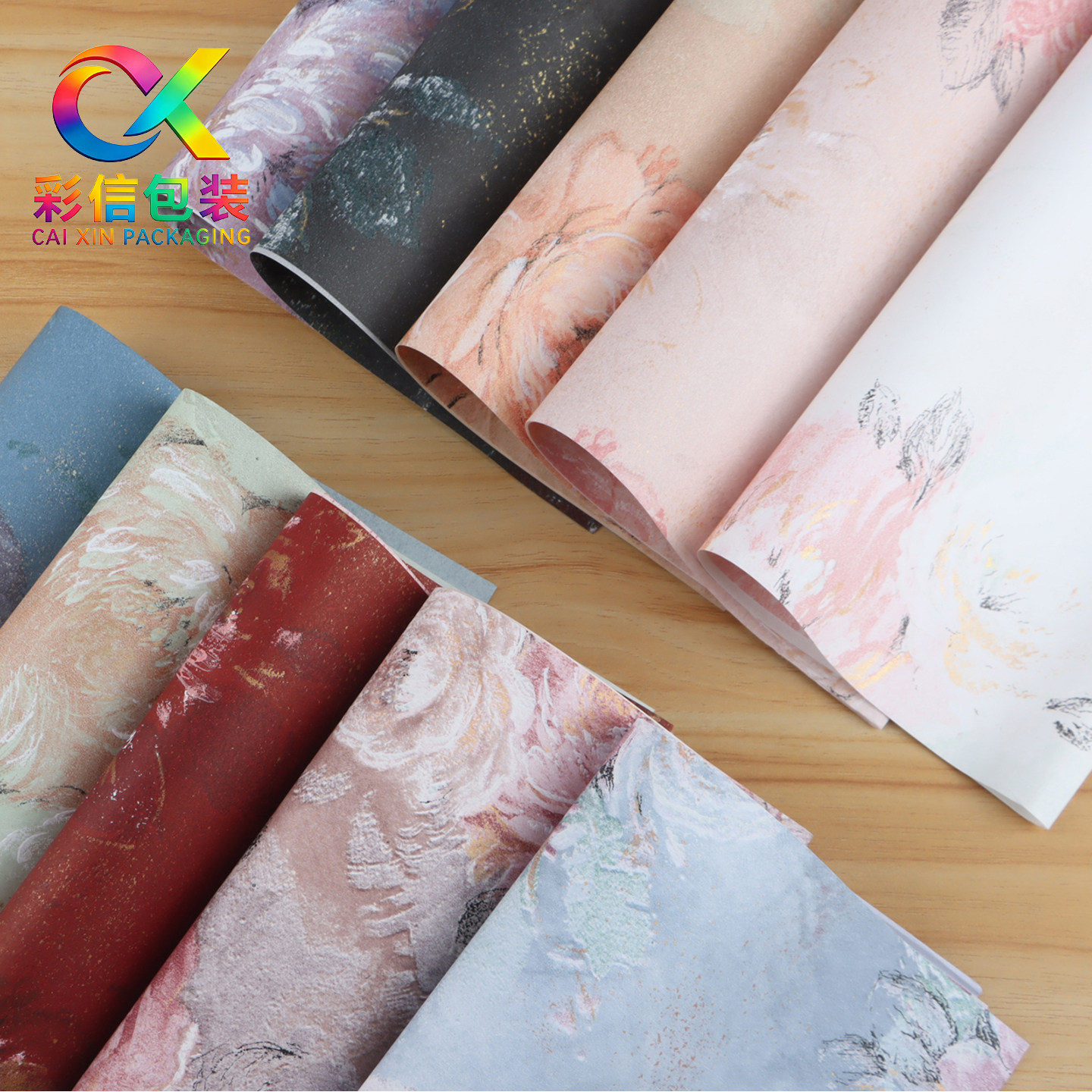 彩信包装亮面油画牡丹花束纸