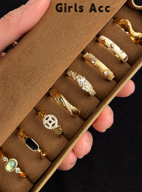 轻奢高级感锆石食指戒小众复古宫廷风指环时尚气质中古风戒指女