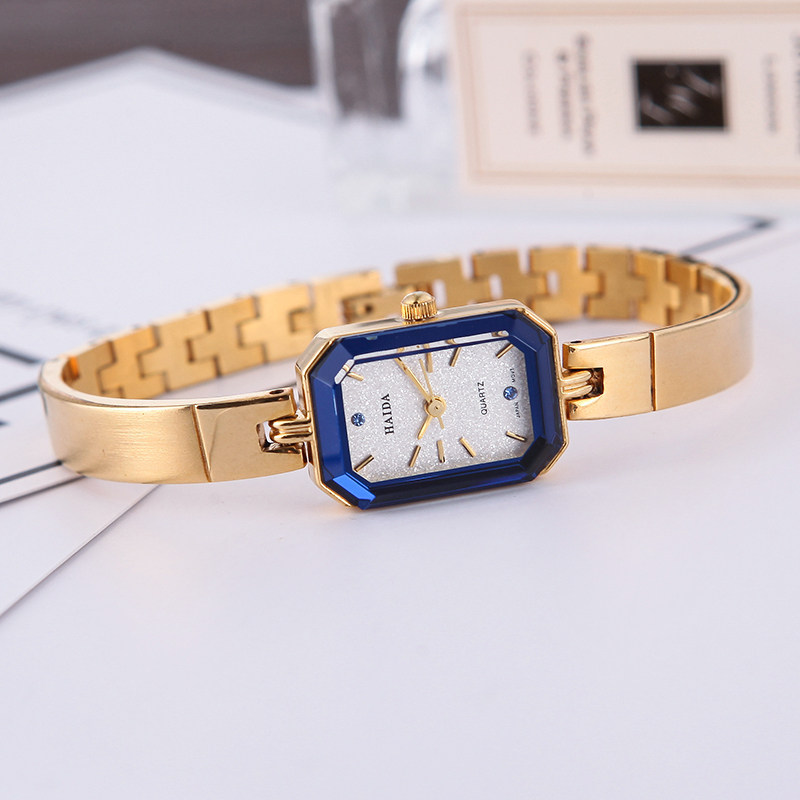 库存上海 haida 长方型蓝色妖姬 镀金时尚石英女表