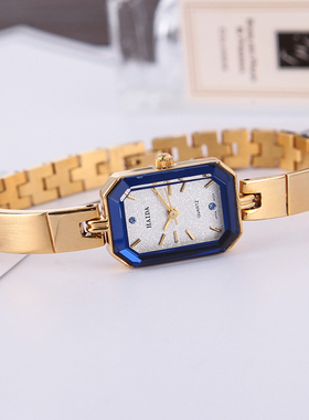 库存 HAIDA 长方型蓝色妖姬 镀金时尚石英女表