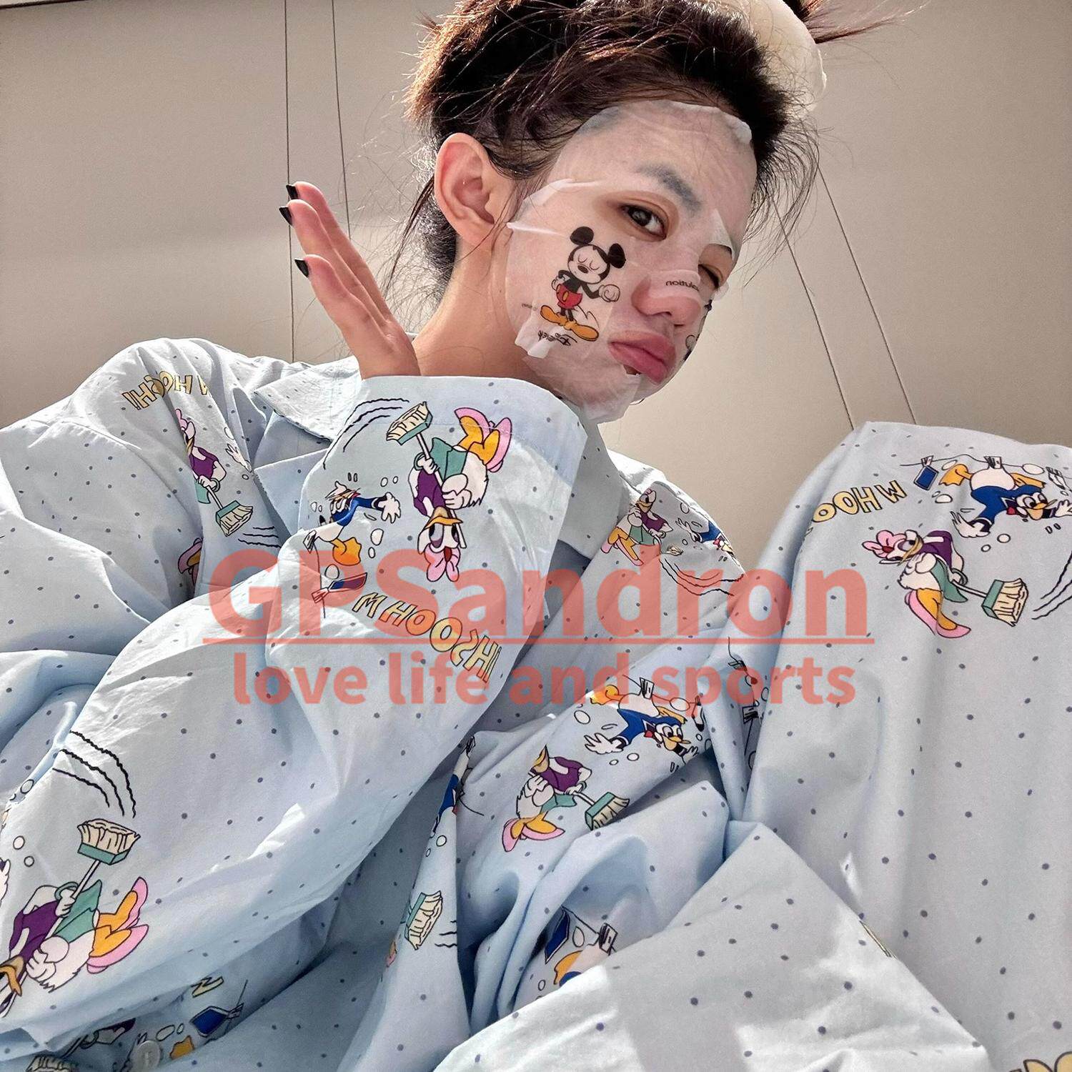GP Sandron可爱少女唐老鸭长袖睡衣女春秋季大码舒适家居服两件套