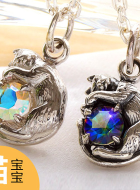 小猫咪水晶宝石复古日韩风吊坠