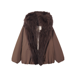 IAMCPLUS 可拆卸狐狸毛大帽子鹅绒宽松外套 2025AW