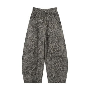 复古做旧豹纹磨毛阔型弯刀长裤 IAMCPLUS 2025AW