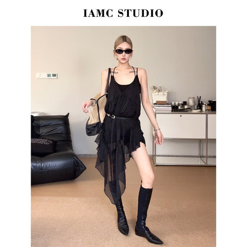 IAMCPLUS 2026SS 度假风波点荷叶边叠穿雪纺衫