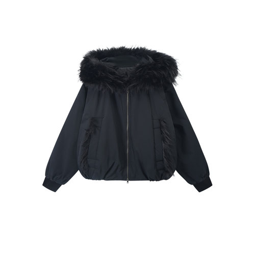 IAMCPLUS 2025AW 可拆卸皮草毛领连帽棉服外套