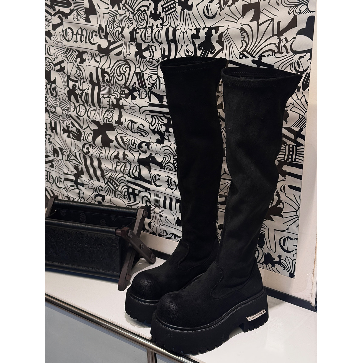 IAMCPLUS 2025AW 厚底增高显瘦麂皮绒过膝长靴