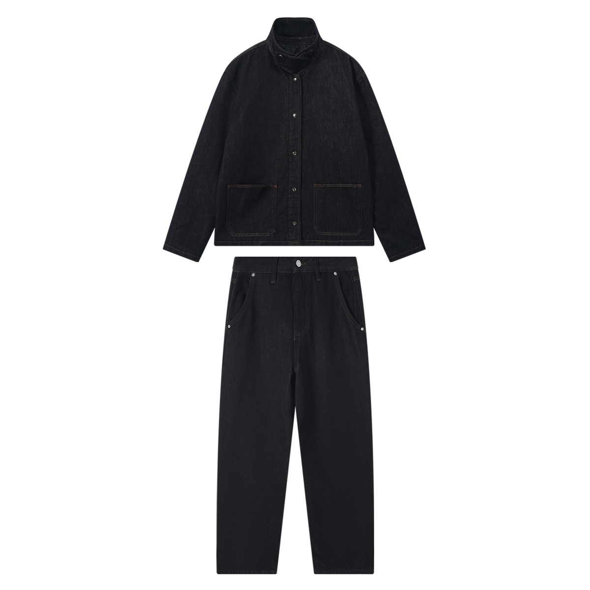 IAMCPLUS 2025AW 夹棉洗水牛仔外套+植物绒加厚牛仔裤套装