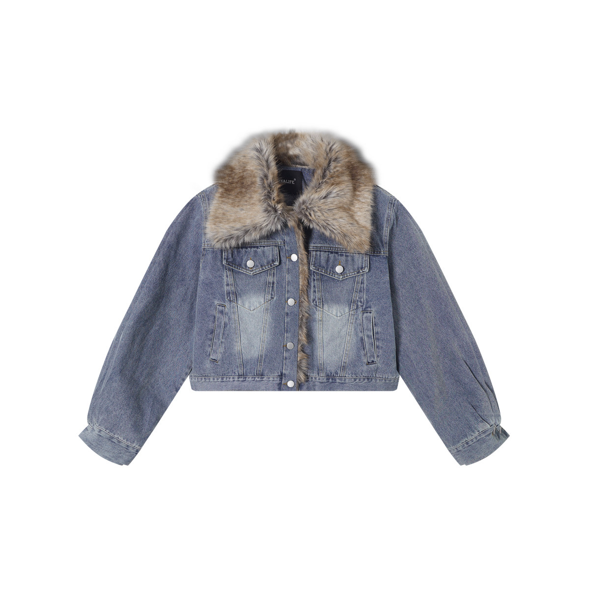 IAMCPLUS 2025AW 毛毛领拼接牛仔外套