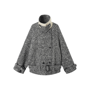 大衣 斜纹羊驼毛呢立领双排廓形短款 IAMCPLUS 2025AW