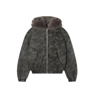 复古迷彩牛仔拼接皮草棉服 美式 IAMCPLUS 2025AW