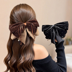 水钻丝绒蝴蝶结马尾抓夹高级感半扎发后脑勺发夹鲨鱼夹2026款头饰