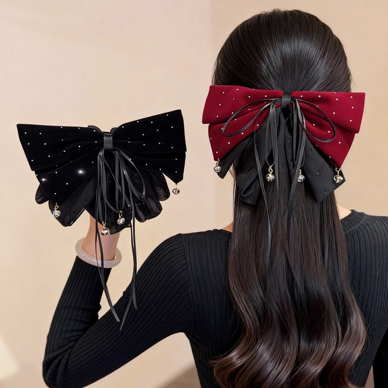 高级感星空植绒蝴蝶结抓夹气质后脑勺盘发鲨鱼夹半扎发显发量头饰