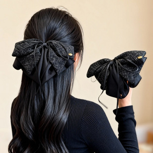 金标小香风蝴蝶结马尾夹高级感百搭抓夹鲨鱼夹半扎发日常发夹头饰