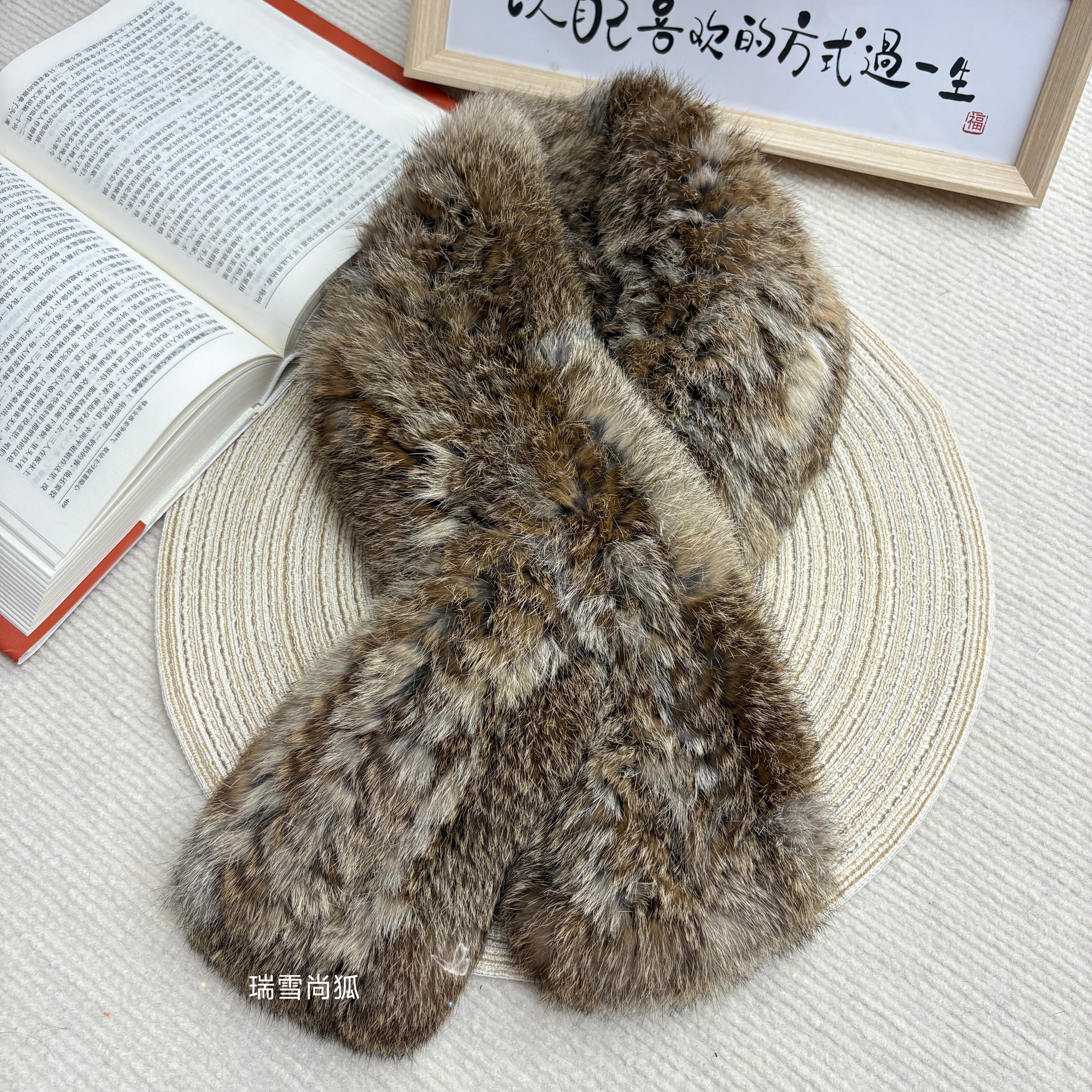 真皮草时尚兔毛编织围巾男女士交叉皮草围脖秋冬双面百搭加厚保暖