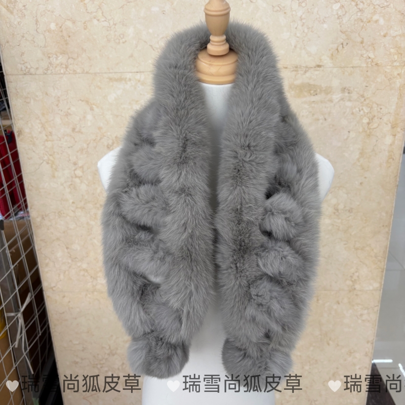 女冬天一体保暖加厚皮草兔毛围巾球球毛毛家兔毛围脖真毛一米