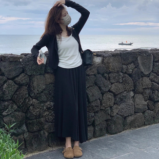 浪潮胖MM新款大码女装气质百搭显瘦长袖上衣高腰半身裙三件套件套