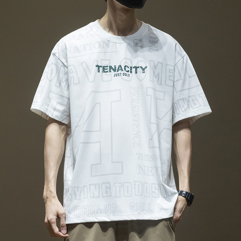 日系满印花宽松短袖T恤男大码2025夏季新款美式设计感潮牌体恤衫,男装,T恤,淘宝优惠券,粉丝福利购,淘宝优惠卷