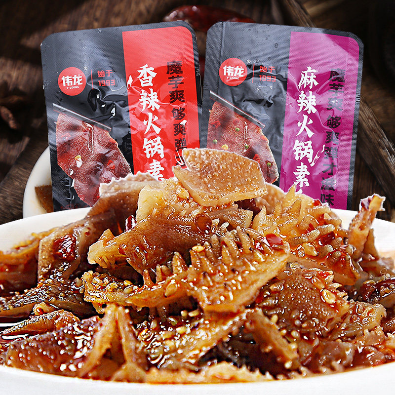 伟龙素毛肚魔芋爽麻辣火锅辣条香辣小包袋装网红即食小吃休闲零食