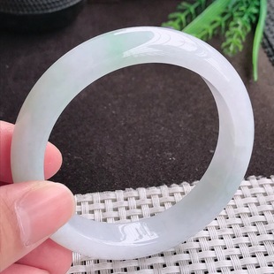 【假一赔十】缅甸A货翡翠56.5/12.6/8.4老坑冰润起胶月光白手镯