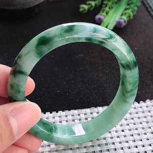 缅甸A货翡翠55 8.4老坑精美冰润飘花手镯宽边玉手镯 12.3