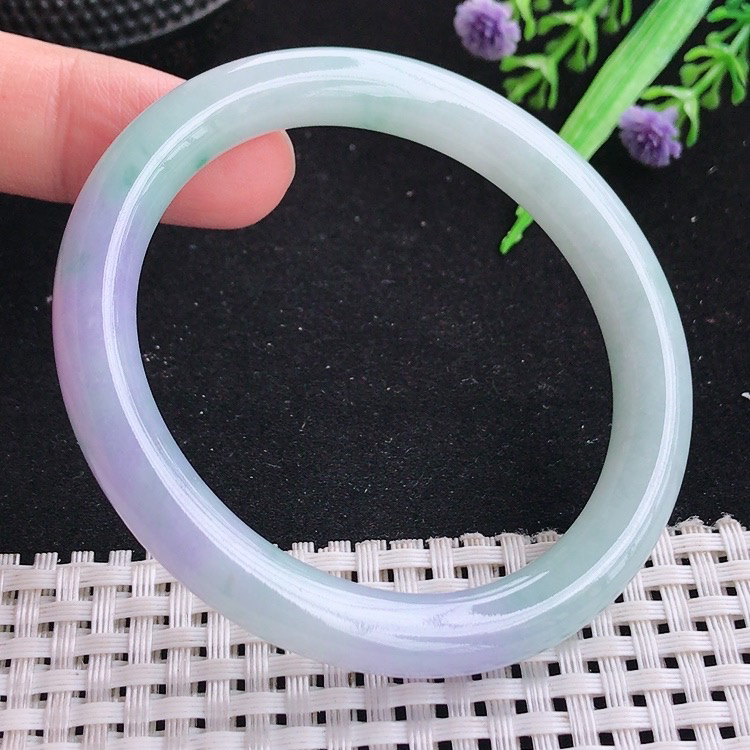 实拍55圈口老坑冰润春带彩紫罗兰贵妃手镯翡翠玉镯55/49/8.8/8.6