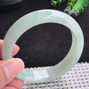 缅甸A货翡翠57.5 8老坑冰胶果冻冰晴绿手镯 13.9