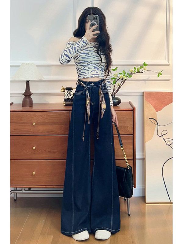 高腰垂感阔腿牛仔裤女秋冬2025年新款时尚弹力慵懒加绒加厚直筒裤