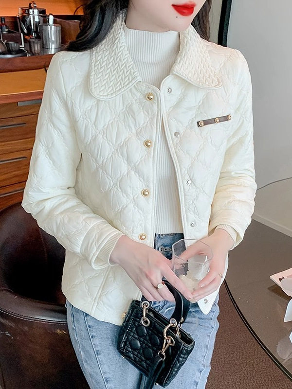 小香风菱格羽绒棉服春秋季薄款2025新款小个子气质减龄时尚外套女