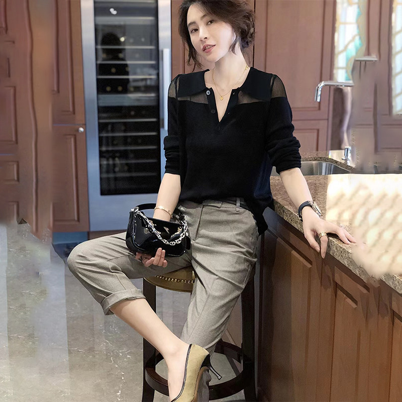 高级感POLO领休闲打底衫女春秋薄款2026新款气质时尚设计感上衣女