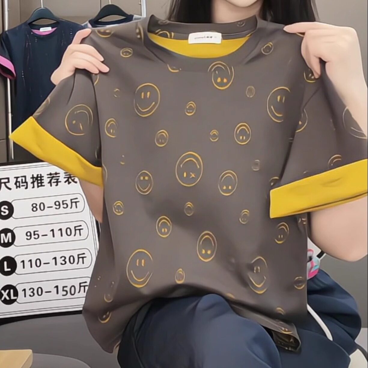 印花笑脸短袖T恤女夏季2025年新款洋气设计感显瘦减龄百搭上衣女