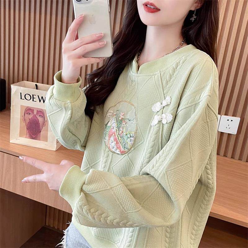 新中式国风卫衣女春秋薄款2025新款洋派大尺码刺绣短款上衣女设计