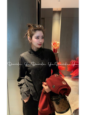 【提花羊毛小衫】木耳领长袖黑色百搭显瘦上衣 L桂55985