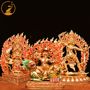 宁玛派三根本护法铜像一髻佛母单坚护法啦惹热乎啦雕像一套36cm