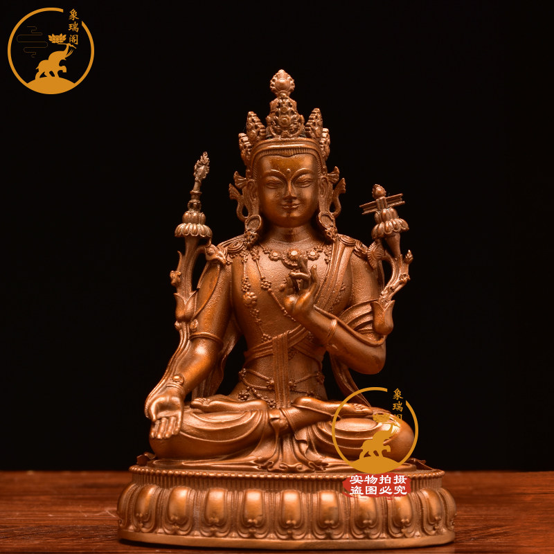 白文殊菩萨工艺铜仿古色藏传佛像密宗居家供奉摆件10厘米