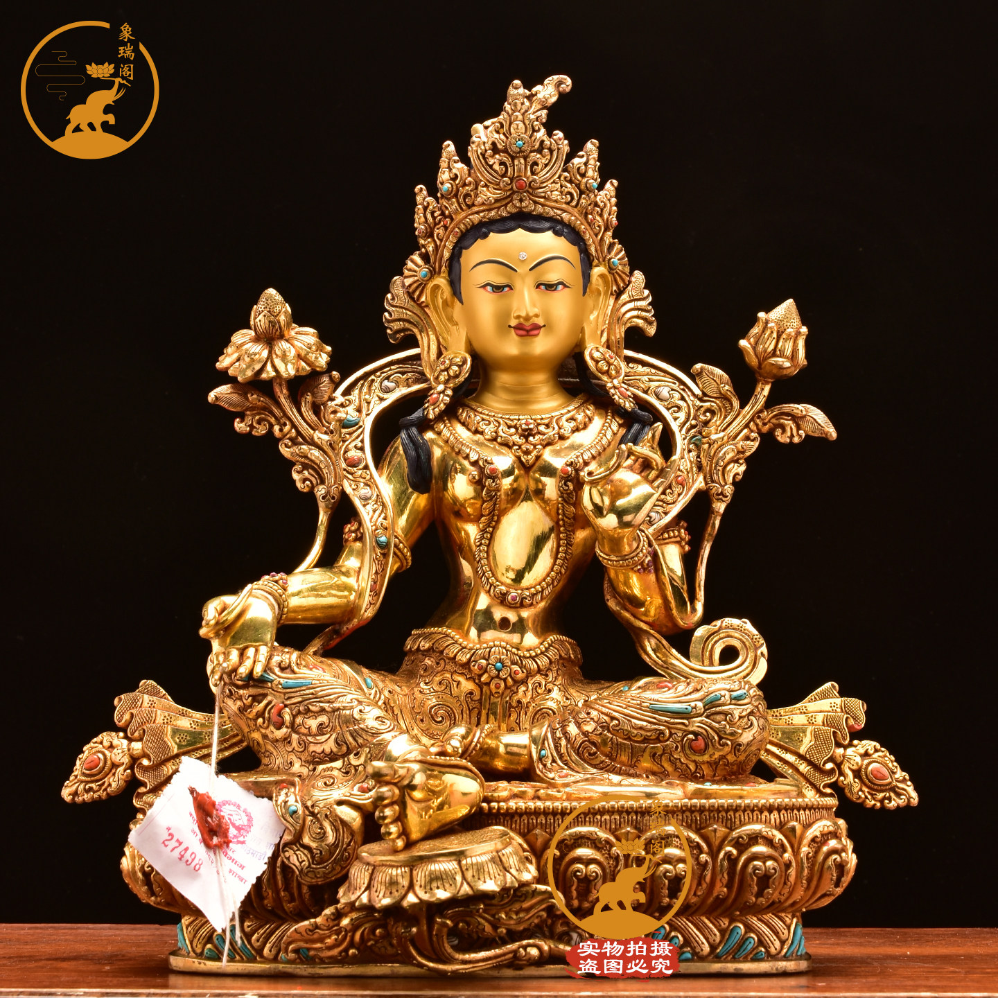 尼泊尔进口《绿度母》铜像释迦族手工造像鎏金雕像摆件32cm,家居饰品,桌面摆件,淘宝优惠券,粉丝福利购,淘宝优惠卷