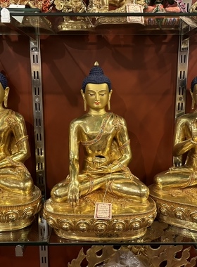 尼泊尔释迦族手工艺紫铜鎏金45CM三世佛精品工艺