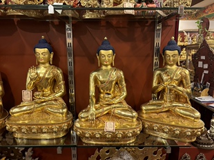 尼泊尔释迦族手工艺紫铜鎏金45CM三世佛精品工艺