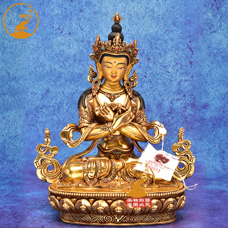 尼泊尔进口手工篆刻铜鎏金金刚总持摆件铜像工艺品24厘米,家居饰品,桌面摆件,淘宝优惠券,粉丝福利购,淘宝优惠卷