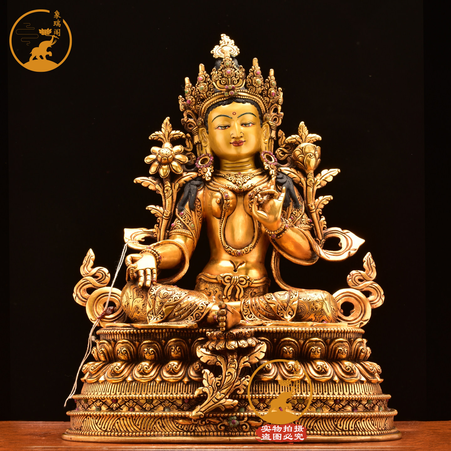 尼泊尔进口释迦族真金鎏金36cm绿度母菩萨佛像纯手工密宗铜像摆件