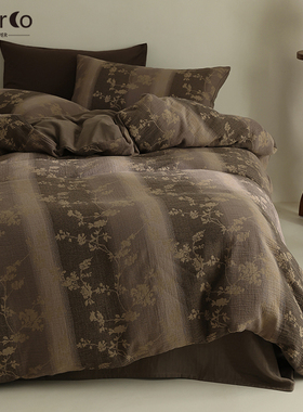 Morco美式复古风全棉纯棉三层纱色织提花四件套床上用品2024新款