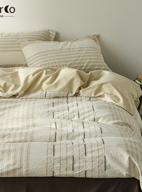 Morco轻奢全棉纯棉色织提花细条纹四件套床单床上用品2025新款