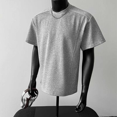 STA GTAL 灰色正肩短袖男款夏季小众裁片解构t恤美式小领口半袖