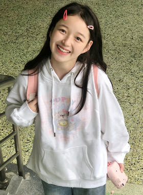 凡他姨【甜妹look】原创可爱poppy小狗印花卫衣连帽套头上衣加绒