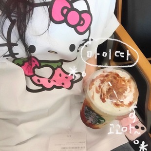 凡他姨【草莓味KT】可爱软妹kitty印花T恤宽松纯棉圆领短袖上衣女