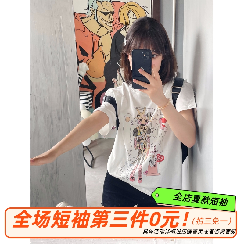 凡他姨【Y2K天使】原创小众亚文化印花T恤重磅纯棉圆领短袖女夏F 女装/女士精品 T恤 原图主图