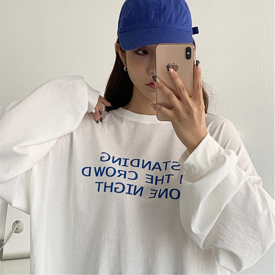 凡他姨【不想出门】自制加厚白色长袖t恤打底衫内搭纯棉女慵懒ins