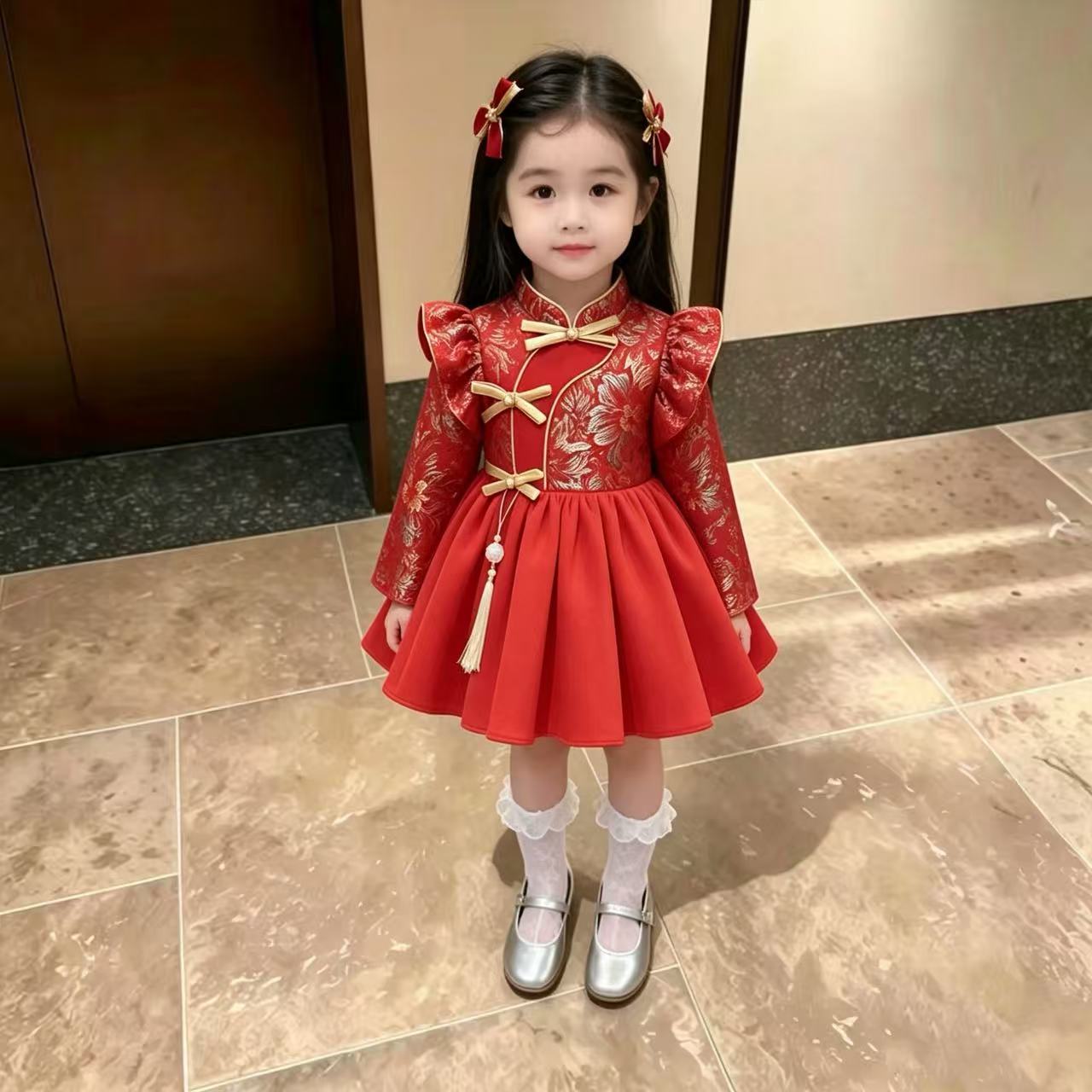 中式唐装红色中国风裙子图片