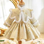 百天冠衣 唐装 周岁礼服女宝宝冬季 婴儿生日抓周洋气公主裙中式