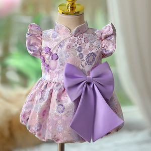 中国风百天宝宝衣服夏季洋气蝴蝶结婴童旗袍哈衣周岁婴儿连体衣夏